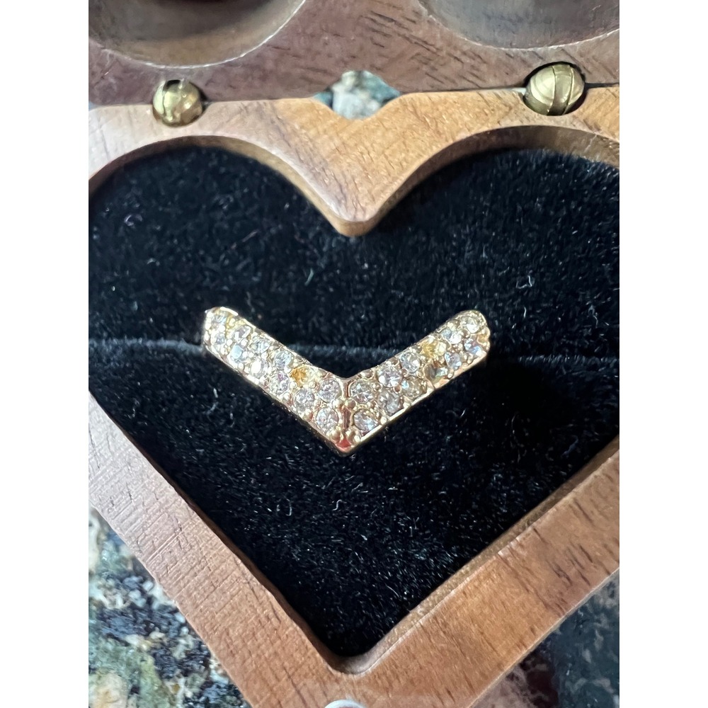 Gold Tone Chevron V Shape Pave Crystal Ring Size 8 Statement Band